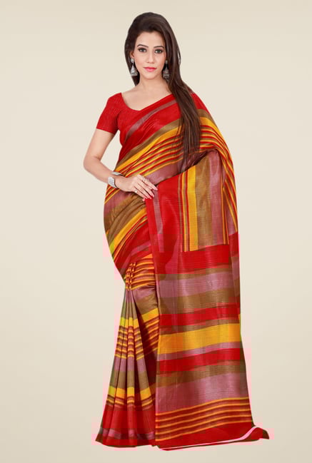 Shonaya Red & Rust Bhagalpuri Silk Striped Saree Shonaya Red & Rust Bhagalpuri Silk Striped Saree