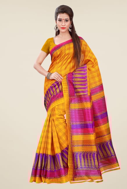 Shonaya Mustard & Pink Bhagalpuri Silk Checks Saree Shonaya Mustard & Pink Bhagalpuri Silk Checks Saree
