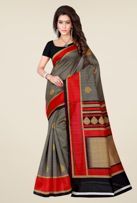 Shonaya Black & Red Bhagalpuri Art Silk Printed Saree Shonaya Black & Red Bhagalpuri Art Silk Printed Saree