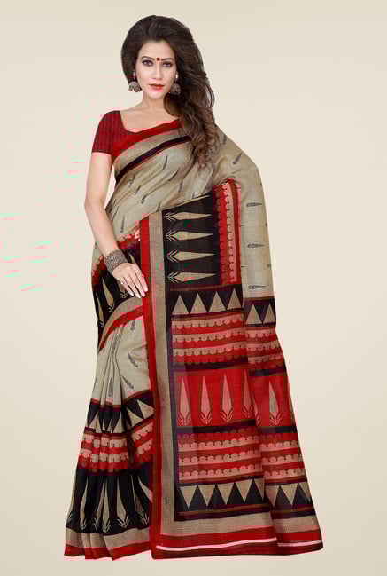 Shonaya Beige & Red Bhagalpuri Art Silk Printed Saree Shonaya Beige & Red Bhagalpuri Art Silk Printed Saree