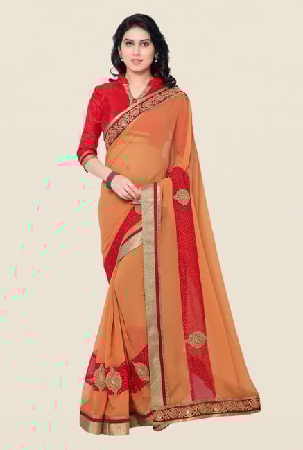 Shonaya Orange & Red Georgette Embroidered Saree Shonaya Orange & Red Georgette Embroidered Saree