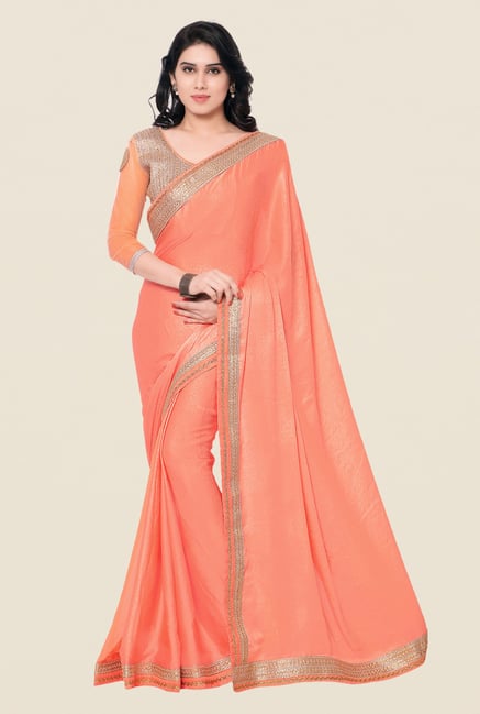 Shonaya Peach Chinnon & Jacquard Printed Saree Shonaya Peach Chinnon & Jacquard Printed Saree