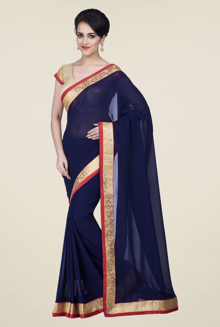 Shonaya Navy Chiffon Embroidered Saree Shonaya Navy Chiffon Embroidered Saree