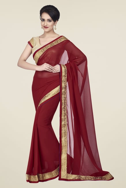 Shonaya Maroon Chiffon Embroidered Saree Shonaya Maroon Chiffon Embroidered Saree
