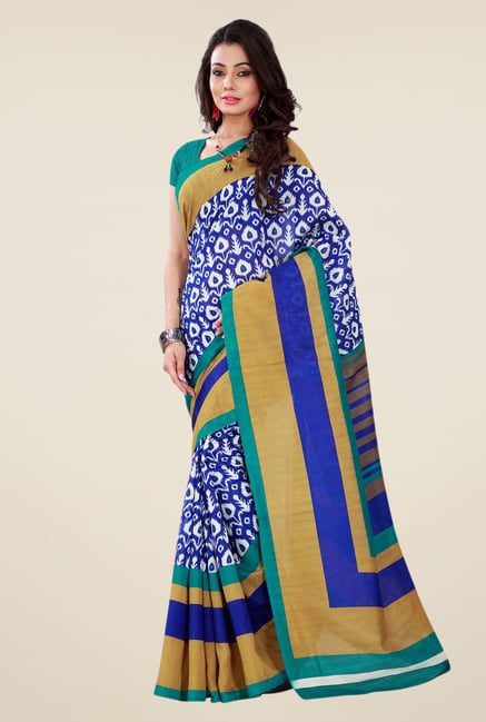 Shonaya Blue & Beige Bhagalpuri Silk Printed Saree Shonaya Blue & Beige Bhagalpuri Silk Printed Saree