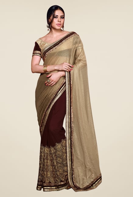Shonaya Gold & Maroon Satin Chiffon & Net Jacquard Saree Shonaya Gold & Maroon Satin Chiffon & Net Jacquard Saree