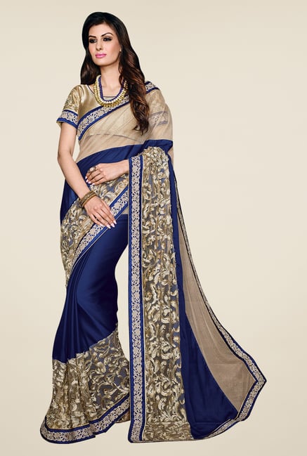 Shonaya Blue & Beige Satin Georgette & Lycra Saree Shonaya Blue & Beige Satin Georgette & Lycra Saree