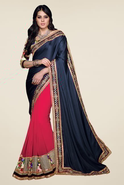 Shonaya Navy & Pink Satin Georgette Embellished Saree Shonaya Navy & Pink Satin Georgette Embellished Saree