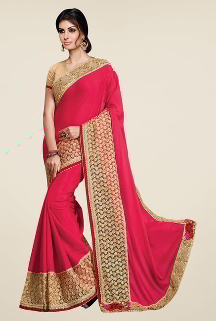 Shonaya Pink & Beige Chinnon Chiffon Embroidered Saree Shonaya Pink & Beige Chinnon Chiffon Embroidered Saree