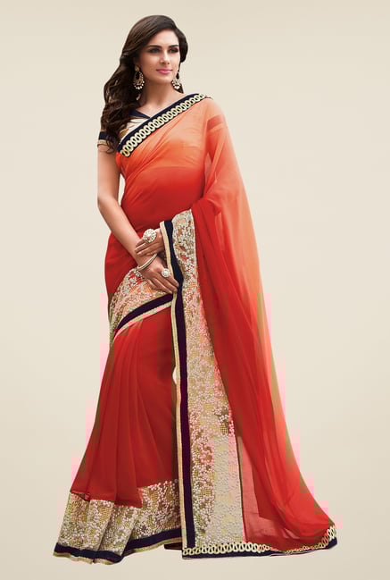 Shonaya Orange Georgette Embroidered Saree Shonaya Orange Georgette Embroidered Saree