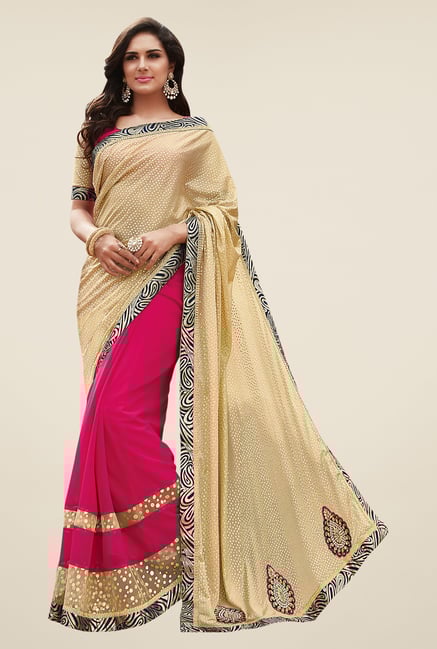 Shonaya Beige & Pink Georgette & Lycra Embellished Saree Shonaya Beige & Pink Georgette & Lycra Embellished Saree