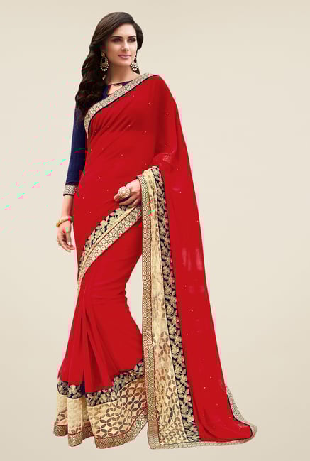 Shonaya Red Georgette Embroidered Free Size Saree Shonaya Red Georgette Embroidered Free Size Saree
