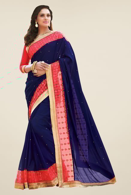 Shonaya Navy & Pink Satin Embroidered Saree Shonaya Navy & Pink Satin Embroidered Saree