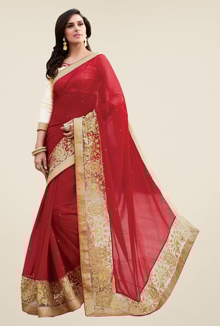 Shonaya Red Georgette Embroidered Saree Shonaya Red Georgette Embroidered Saree