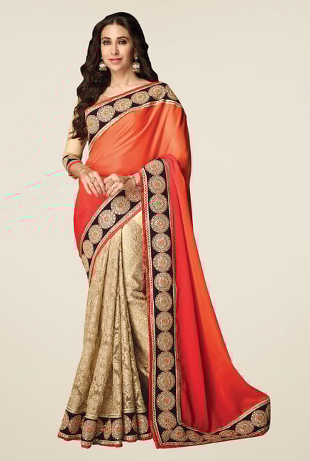 Shonaya Orange & Beige Net & Satin Georgette Saree Shonaya Orange & Beige Net & Satin Georgette Saree