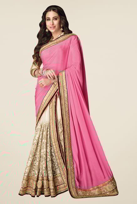 Shonaya Pink & Off White Net & Chiffon Embroidered Saree Shonaya Pink & Off White Net & Chiffon Embroidered Saree