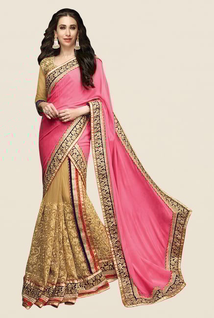 Shonaya Beige & Pink Net & Chiffon Embroidered Saree Shonaya Beige & Pink Net & Chiffon Embroidered Saree