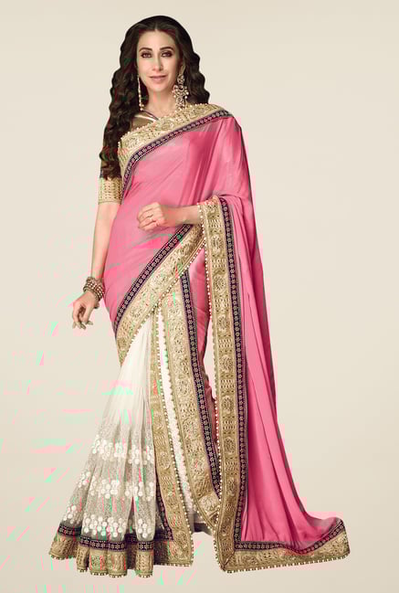 Shonaya Pink & Gold Net & Chiffon Embroidered Saree Shonaya Pink & Gold Net & Chiffon Embroidered Saree