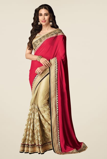 Shonaya Beige & Red Net Lycra Georgette & Chiffon Saree Shonaya Beige & Red Net Lycra Georgette & Chiffon Saree