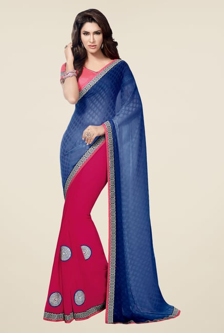 Shonaya Blue & Pink Georgette Printed Saree Shonaya Blue & Pink Georgette Printed Saree