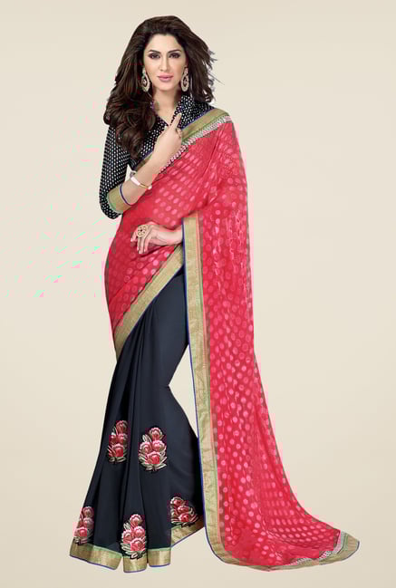 Shonaya Pink & Grey Chiffon Printed Saree Shonaya Pink & Grey Chiffon Printed Saree