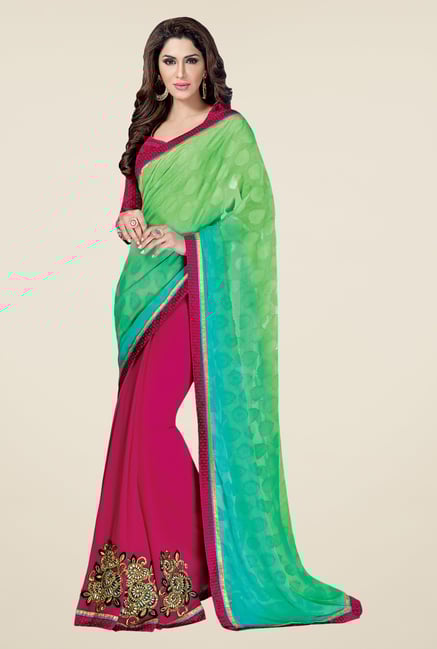 Shonaya Green & Pink Georgette Printed Saree Shonaya Green & Pink Georgette Printed Saree