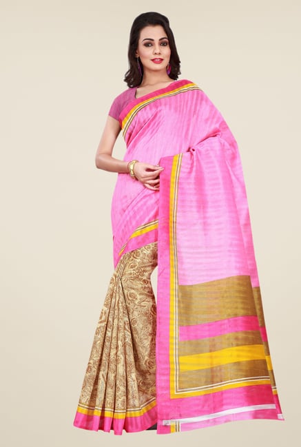Shonaya Pink & Beige Bhagalpuri Silk Printed Saree Shonaya Pink & Beige Bhagalpuri Silk Printed Saree