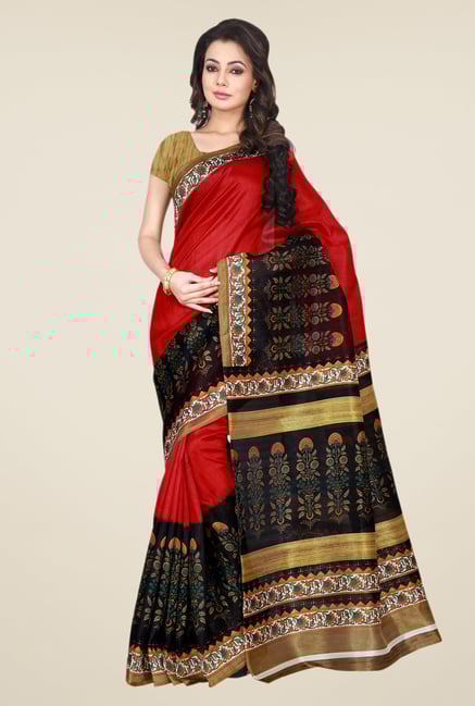 Shonaya Red & Black Bhagalpuri Silk Printed Saree Shonaya Red & Black Bhagalpuri Silk Printed Saree