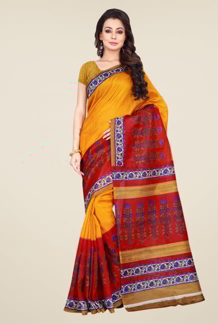 Shonaya Yellow & Red Bhagalpuri Silk Printed Saree Shonaya Yellow & Red Bhagalpuri Silk Printed Saree