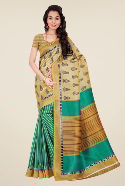 Shonaya Beige & Green Bhagalpuri Silk Printed Saree Shonaya Beige & Green Bhagalpuri Silk Printed Saree