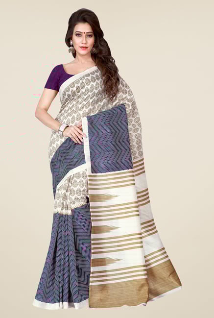 Shonaya Off White & Purple Bhagalpuri Art Silk Printed Saree Shonaya Off White & Purple Bhagalpuri Art Silk Printed Saree