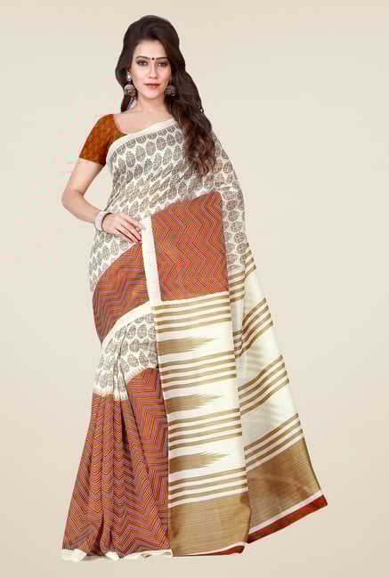 Shonaya Off White & Rust Bhagalpuri Art Silk Printed Saree Shonaya Off White & Rust Bhagalpuri Art Silk Printed Saree