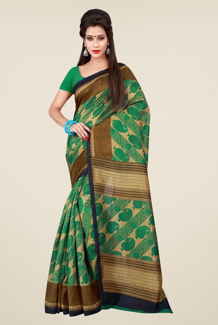 Shonaya Green & Beige Bhagalpuri Art Silk Printed Saree Shonaya Green & Beige Bhagalpuri Art Silk Printed Saree