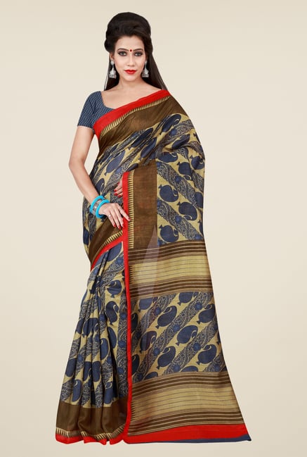Shonaya Blue & Beige Bhagalpuri Art Printed Saree Shonaya Blue & Beige Bhagalpuri Art Printed Saree