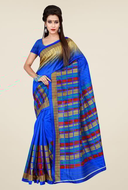 Shonaya Blue Bhagalpuri Art Silk Checks Saree Shonaya Blue Bhagalpuri Art Silk Checks Saree