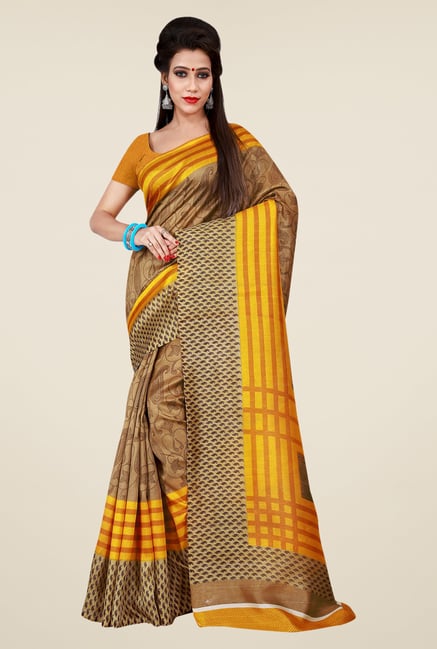 Shonaya Khaki & Mustard Bhagalpuri Art Silk Printed Saree Shonaya Khaki & Mustard Bhagalpuri Art Silk Printed Saree