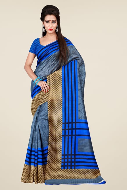 Shonaya Blue & Beige Bhagalpuri Art Silk Printed Saree Shonaya Blue & Beige Bhagalpuri Art Silk Printed Saree