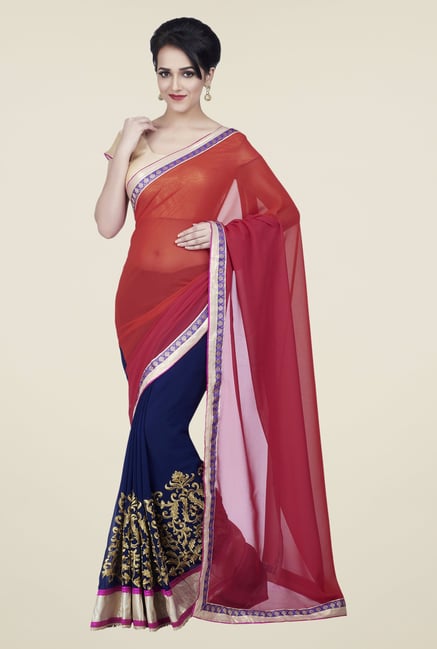 Shonaya Orange & Pink Chiffon Embroidered Saree Shonaya Orange & Pink Chiffon Embroidered Saree