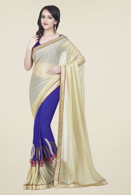Shonaya Beige & Blue Chiffon & Lycra Embellished Saree Shonaya Beige & Blue Chiffon & Lycra Embellished Saree