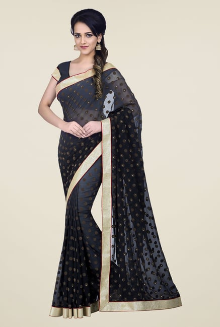 Shonaya Dark Grey Embellished Georgette Embellished Saree Shonaya Dark Grey Embellished Georgette Embellished Saree