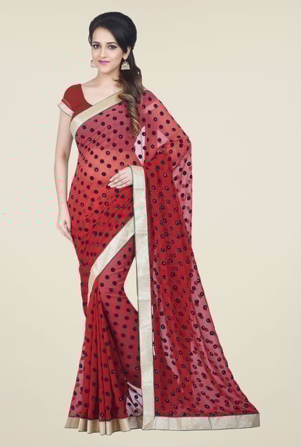 Shonaya Red Embellished Georgette Embellished Saree Shonaya Red Embellished Georgette Embellished Saree