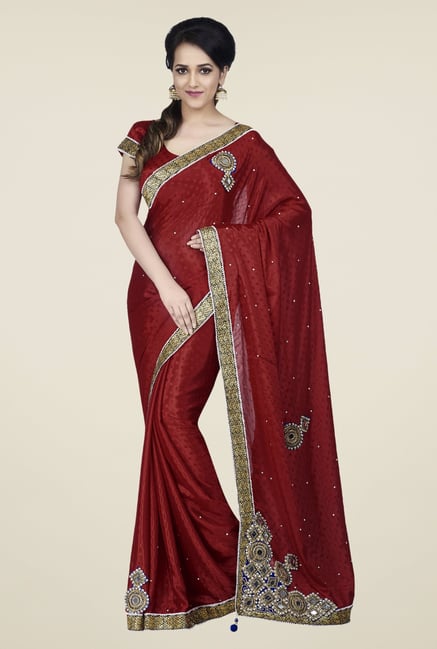 Shonaya Red Jacquard Embroidered Saree Shonaya Red Jacquard Embroidered Saree