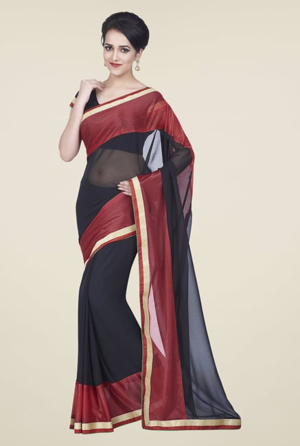 Shonaya Black & Red Chiffon Solid Saree Shonaya Black & Red Chiffon Solid Saree