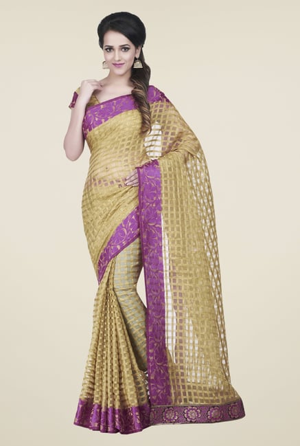 Shonaya Beige & Purple Jacquard Checks Saree Shonaya Beige & Purple Jacquard Checks Saree