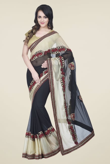Shonaya Beige & Black Chiffon Embroidered Saree Shonaya Beige & Black Chiffon Embroidered Saree