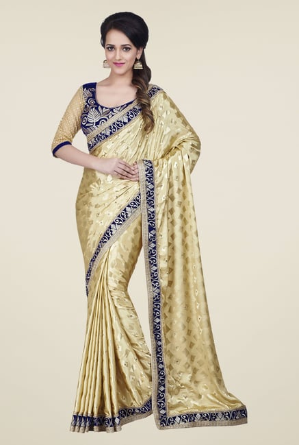 Shonaya Beige & Navy Jacquard Printed Saree Shonaya Beige & Navy Jacquard Printed Saree