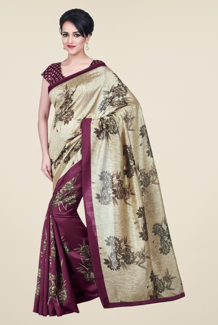 Shonaya Beige & Purple Bhagalpuri Silk Floral Print Saree Shonaya Beige & Purple Bhagalpuri Silk Floral Print Saree