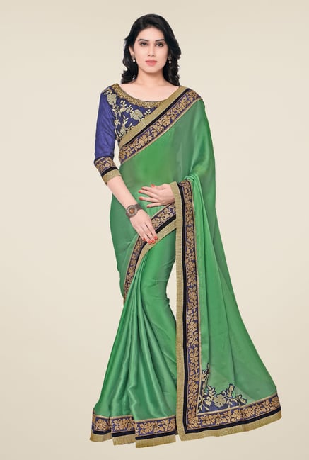 Shonaya Green Satin Chiffon Embroidered Saree Shonaya Green Satin Chiffon Embroidered Saree