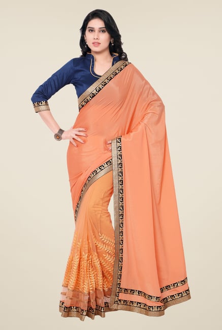 Shonaya Peach Chinnon & Silk Embroidered Saree Shonaya Peach Chinnon & Silk Embroidered Saree