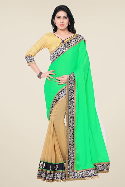 Shonaya Beige & Green Satin Chiffon & Georgette Saree Shonaya Beige & Green Satin Chiffon & Georgette Saree